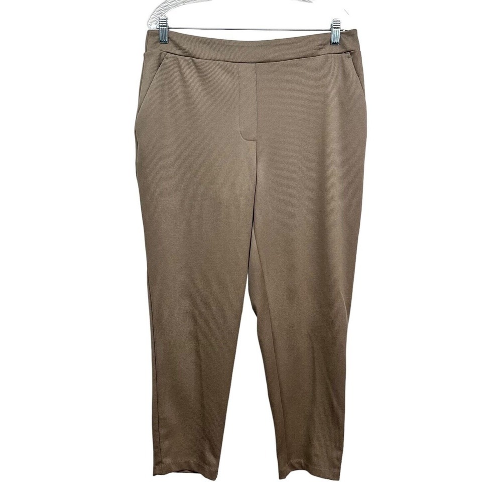 Nine West Womens Crop Pants Relaxed Straight Elastic Waist Flat Pull Up Tan L*
